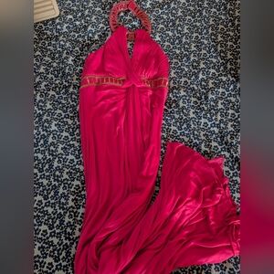 JS Collections Fuchsia Halter Backless Dress